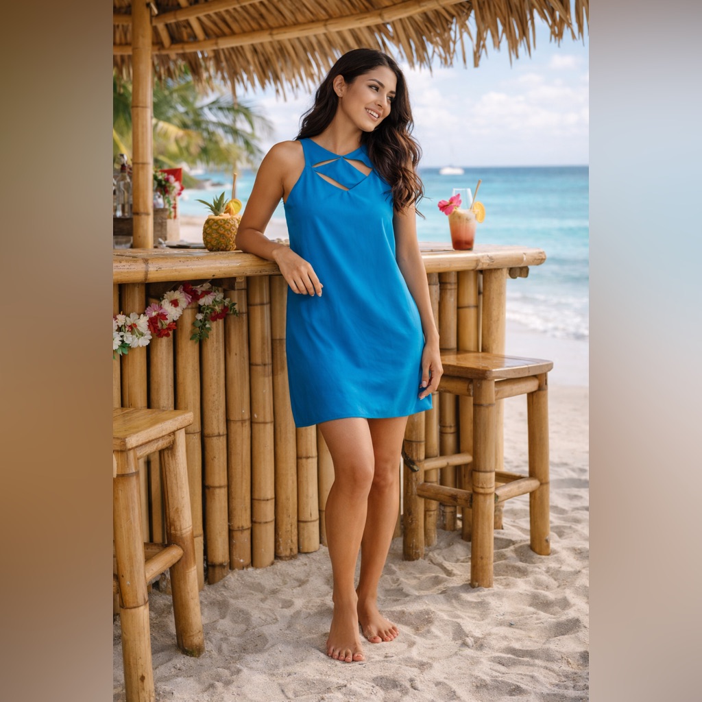 Blue Halter Mini Dress With Modern Cutout Neckline